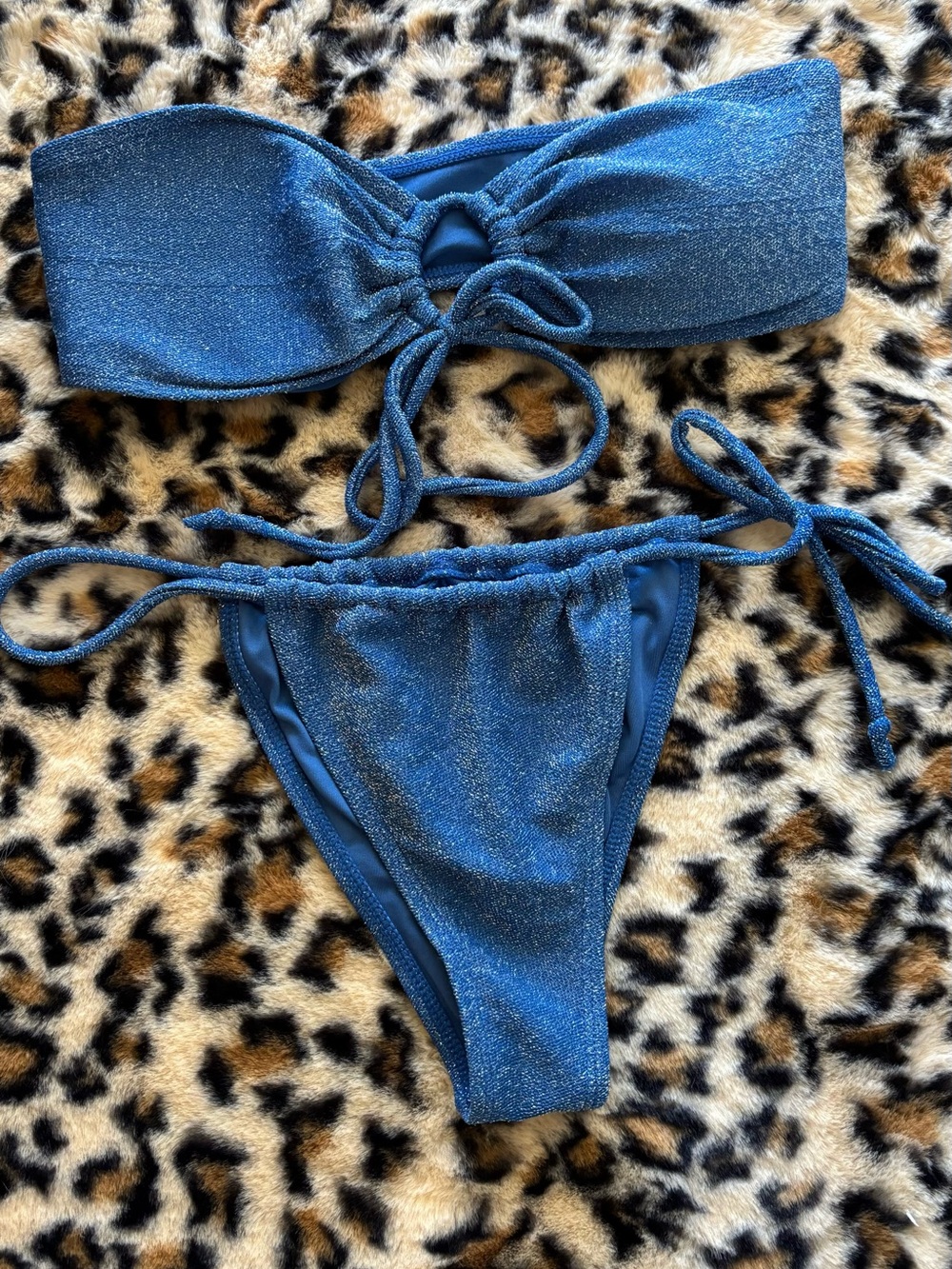 Sparkle Blue Bandeau Tie Bikini Set